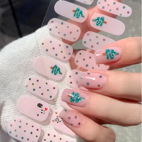 Gel semi-cured stickers – christmas, light pink