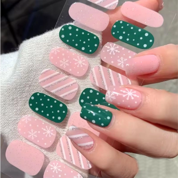 Gel semi-cured stickers – christmas, pink