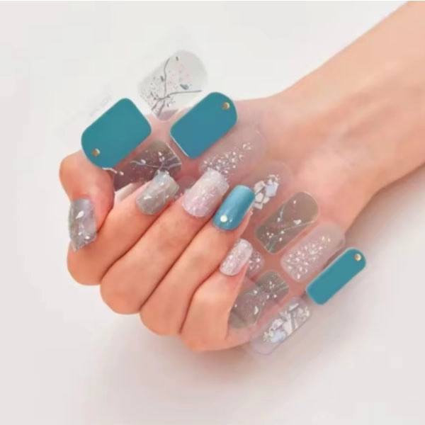 Gel semi-cured stickers – decorated, turquoise