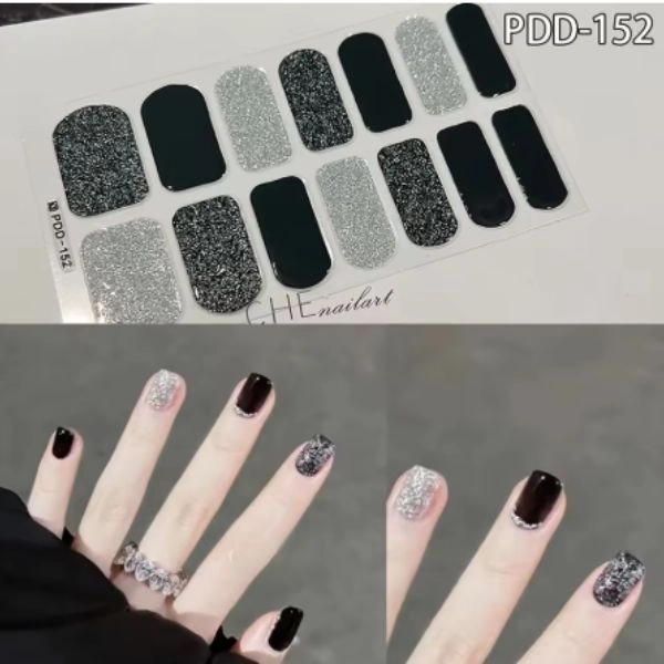 Gel semi-cured stickers – black-silver, glitter