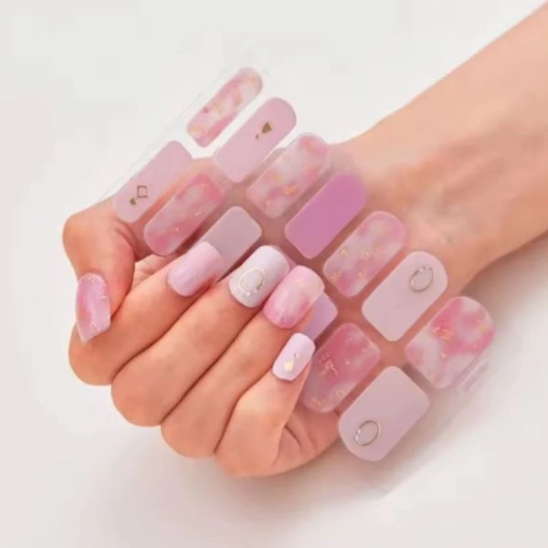 Gel semi-cured stickers – decorated, light pink