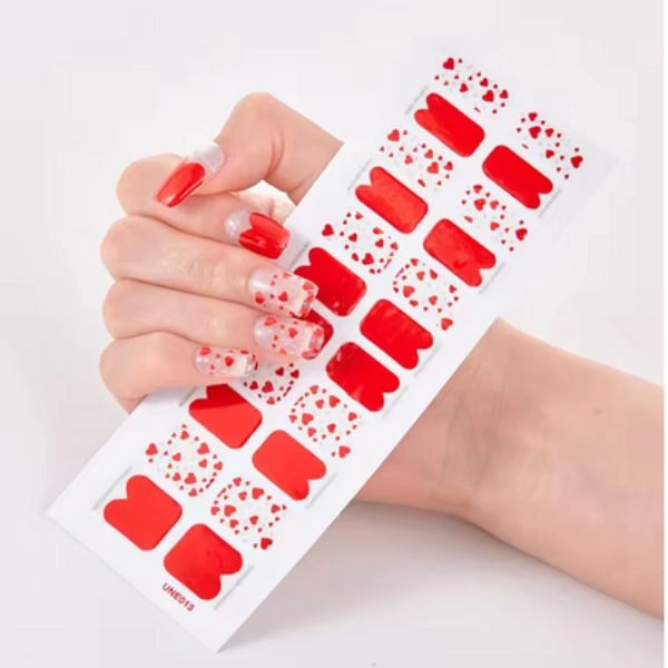 Gel semi-cured stickers – red, hearts