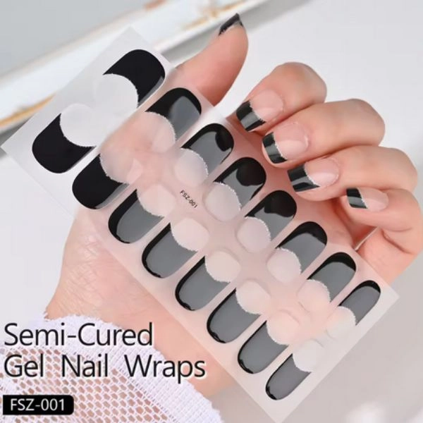 Gel semi-cured stickers - French manicure black