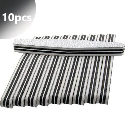 10pcs - Inginails Professional zebra file, diamond, black double centre 80/80