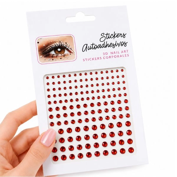 Adhesive gems for eyes and face, red