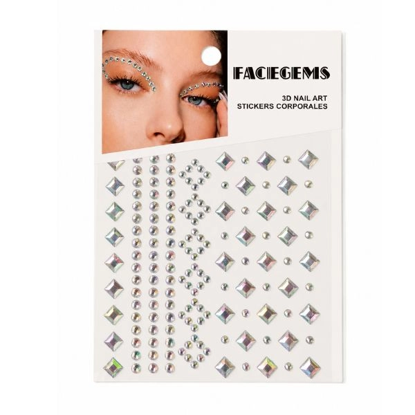 Adhesive gems for eyes and face, silver squares