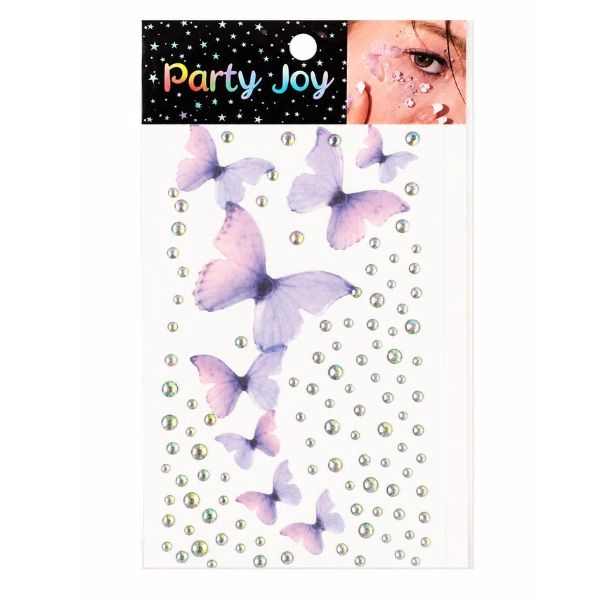 Tattoo and adhesive stones - purple butterflies