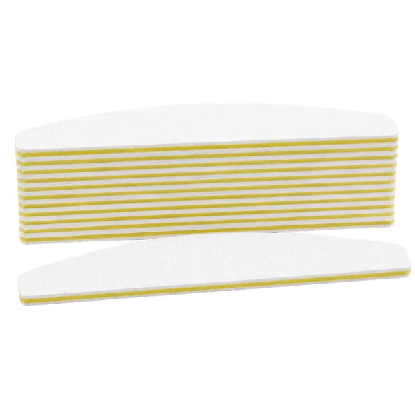10 pcs – White nail file – arch shape, yellow center, 100/180 grit