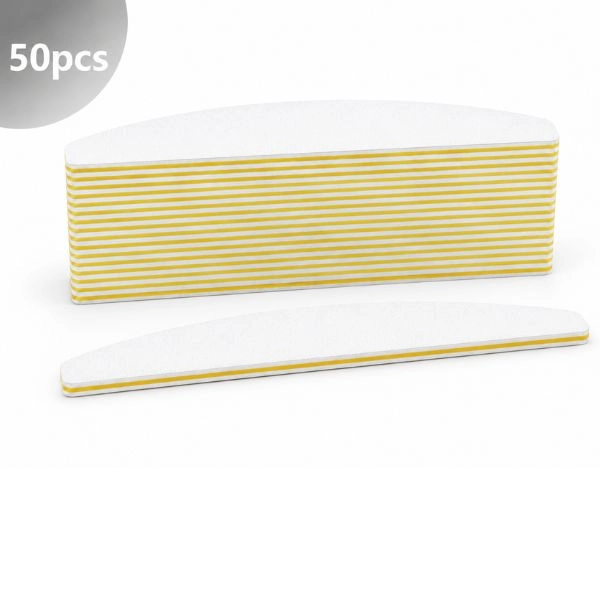 50 pcs – White nail file – arch shape, yellow center, 100/180 grit