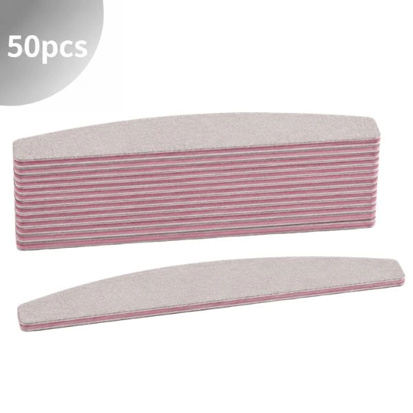50 pcs pack – Inginails Zebra Nail File – Curved Shape, Pink Core, 100/150