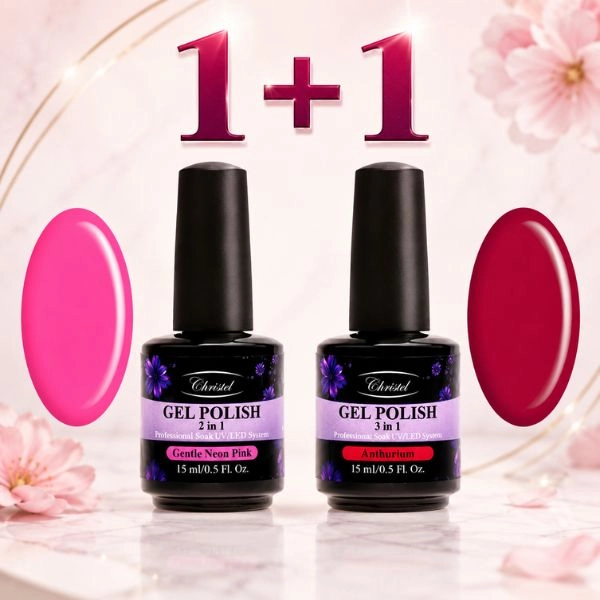 Christel 2-in-1 Gel Nail Polish – Gentle Neon Pink 15 ml + FREE Anthurium Gel Polish, 15 ml