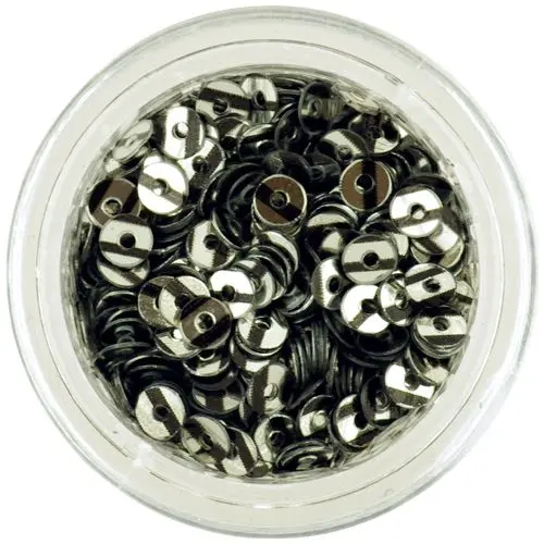 Silver nail art round disk flitters with black stripes