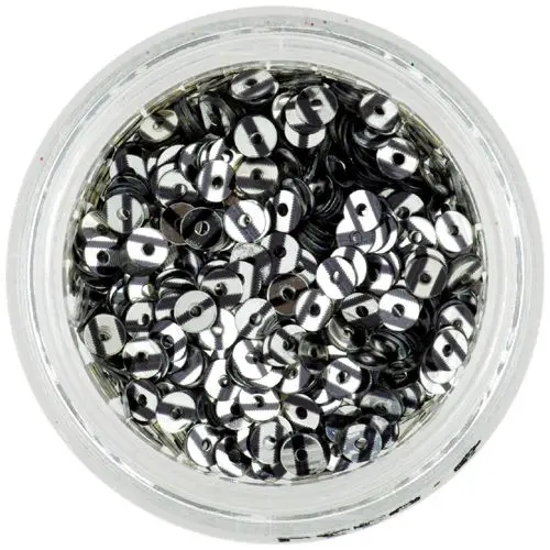 Nail decoration - silver round disk sequins with black stripes