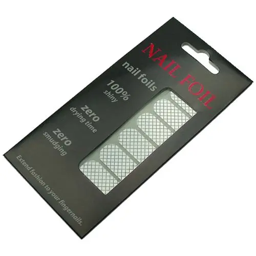 Nail foil stickers - grid pattern, white and silver (SNF016)