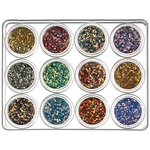 12pcs nail art kit - hexagons in glitter powder 5g