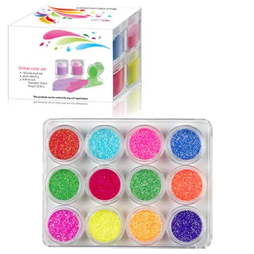 12pcs nail art kit - colourful powders, 10g