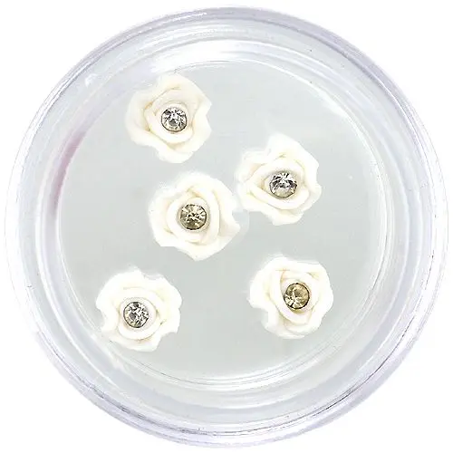 Nail art decoration - acrylic flowers, white with rhinestone