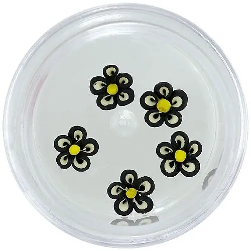 Nail decorations - acrylic flowers, black and white, yellow centre