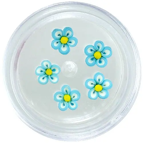 Nail decorations - acrylic flowers, turquoise and white, yellow centre