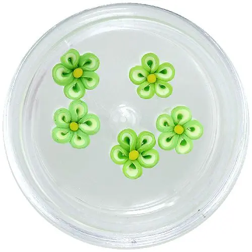 Nail decorations - acrylic flowers, green and white, yellow centre