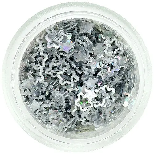Hollow flower shaped confetti for nail art, silver