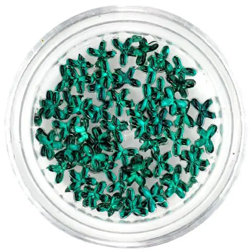 Nail decorations - emerald green rhinestones, ribbons