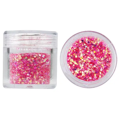 Hexagon in glitter dust powder, 1mm - pink-red, 10g