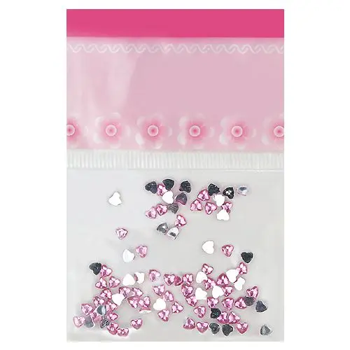 Light pink decorations for nails - rhinestones, hearts 70pcs
