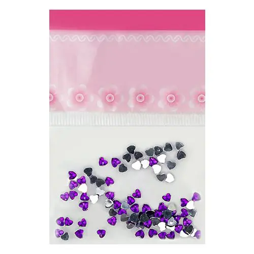 Purple rhinestones for nails decoration - hearts, 70pcs