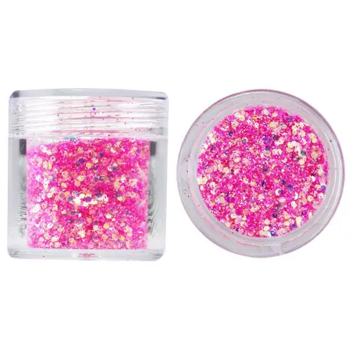 Hexagon in glitter dust powder, 1mm - pink, 10g