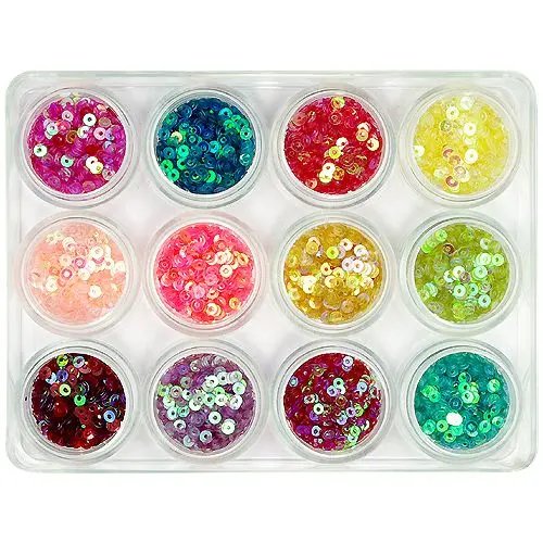 Kit of 12pcs nail decorations - round sequin disks, 5g