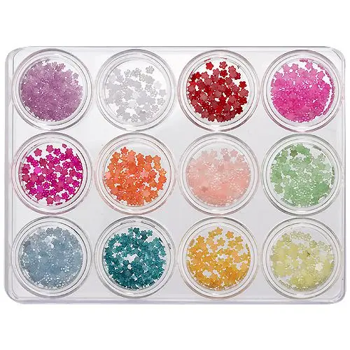 Set of 12pcs nail decorations - pearlescent flowers, small 5g