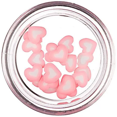 Fimo Nail Decorations - Sliced Hearts, Light Pink - White