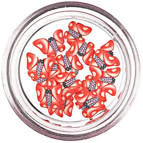 Fimo Nail Decorations - Sliced Butterflies, Red - White