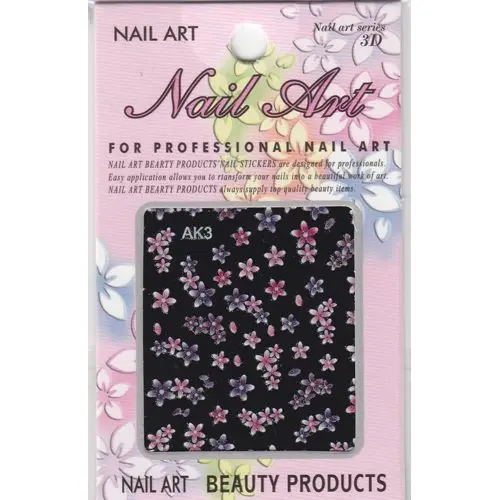 3D nail art sticker - pink and purple flowers