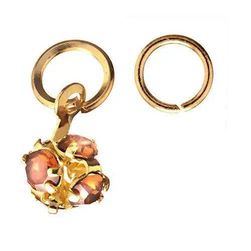 Ball Shaped Decorative Piercing in Golden Colour with Brown Rhinestones